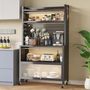 Kitchen Baker's Rack with Flip Door Cabinet, 5-Tier Microwave Stand