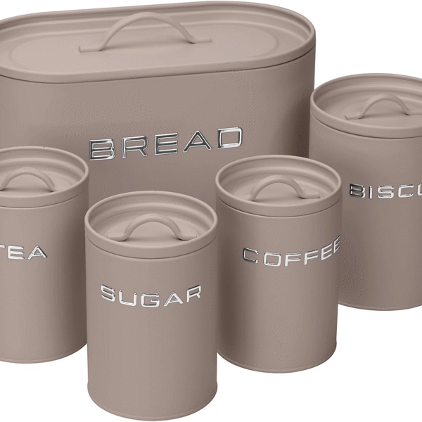 simpa 5PC Stylish Matt Mushroom Metal Kitchen Storage Set.